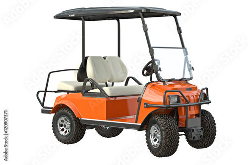 Golf car transport golfing equipment. 3D graphic