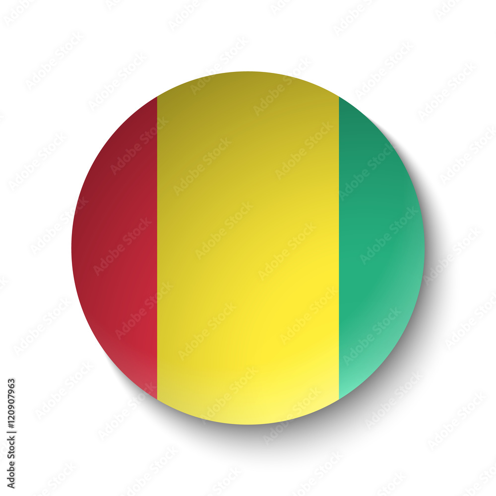 White paper circle with flag of Guinea. Abstract illustration