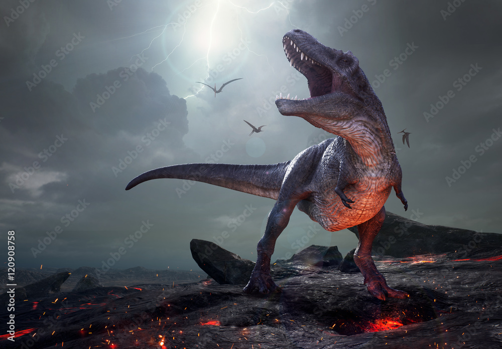 Fototapeta Renderowania 3D tyranozaura Rex w pobliżu wyginięcia.