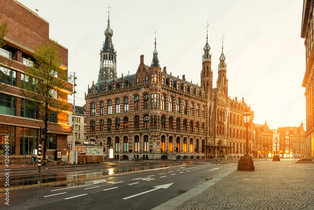 Dam square in morning at Amsterdam, Netherlands
