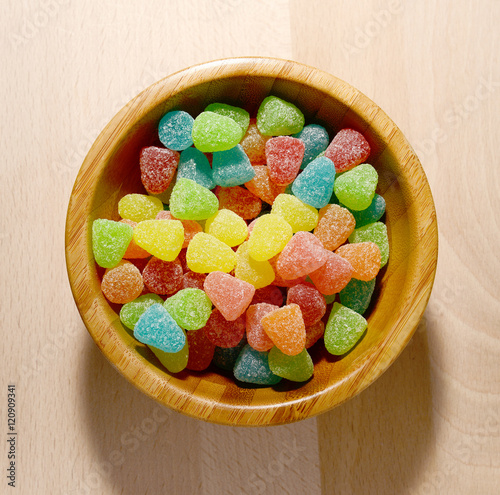 Gummy Bear Candy Colorful Background on wood