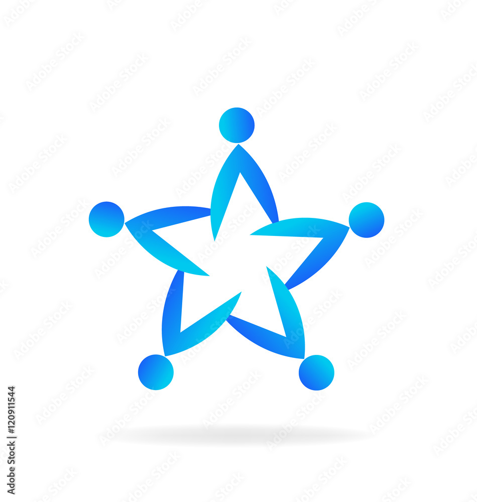 Teamwork blue star logo. Education concept Teamwork blue star logo. Education concept