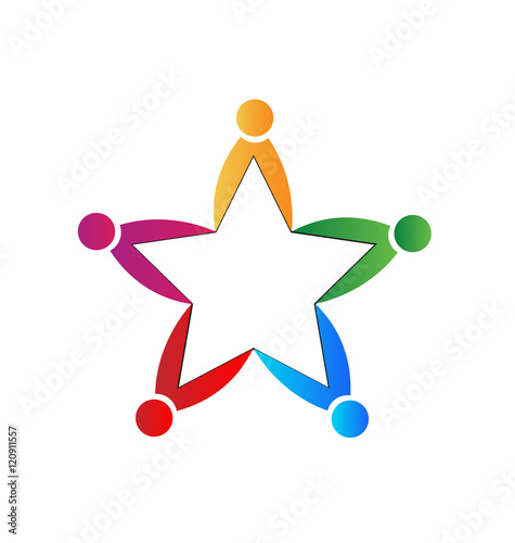 Teamwork star shape logo concept of unity vector design
