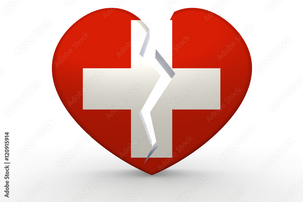 Broken white heart shape with Switzerland flag Broken white heart shape with Switzerland flag