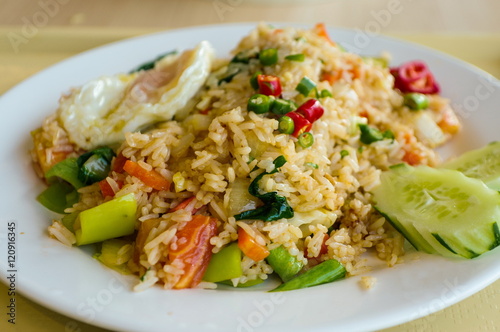 Fried Rice with Vegetables and fried eggs thai food