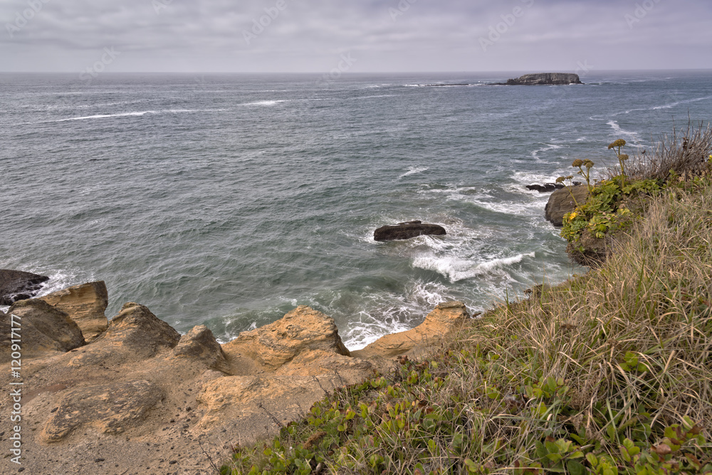 Oregon coast cliffs and the pacific ocean.