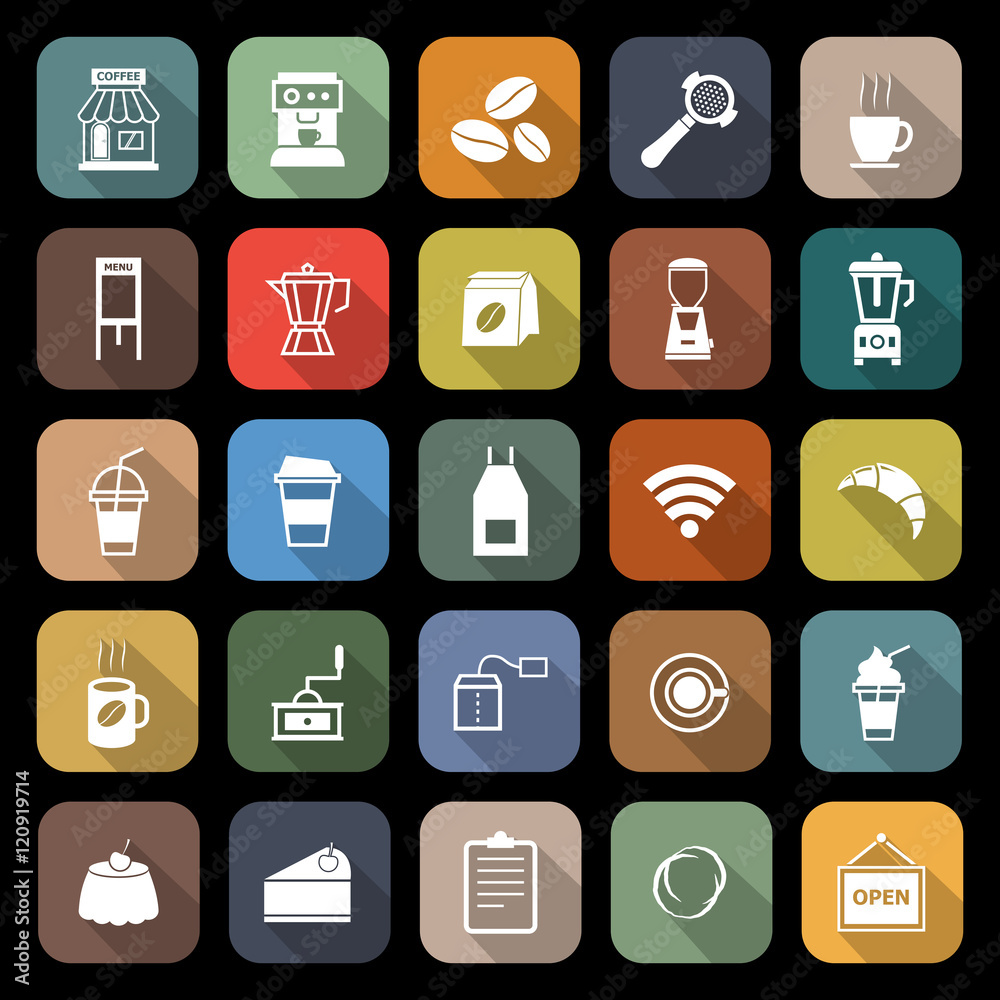 Coffee shop flat icons with long shadow Coffee shop flat icons with long shadow