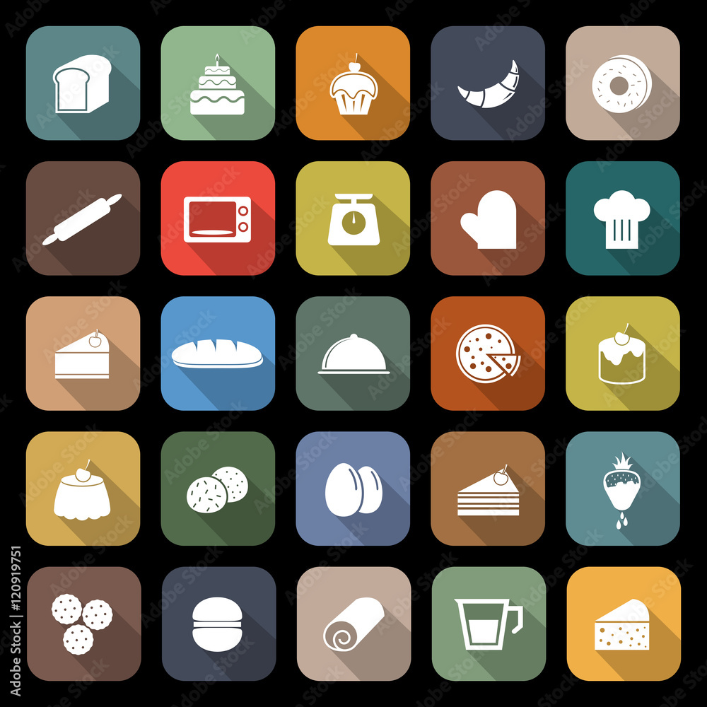 Bakery flat icons with long shadow Bakery flat icons with long shadow