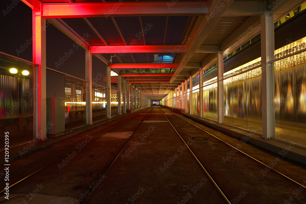 Train tracks in architecture interior