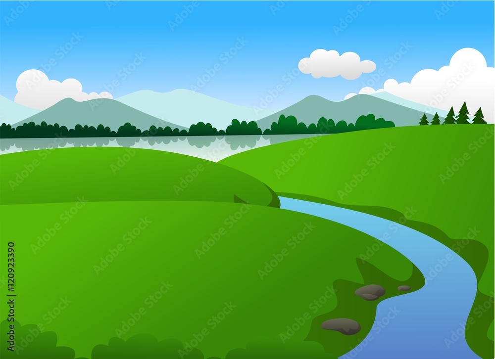 Fototapeta premium Beautiful Green Nature With Lake and Mountain