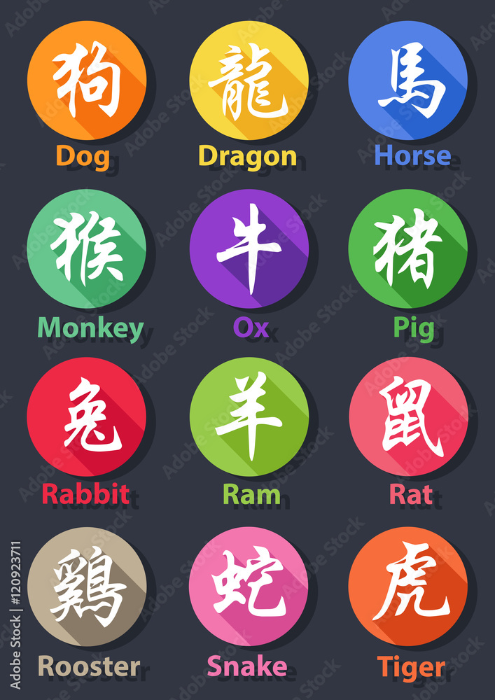 Chinese Calligraphy Zodiac Flat Design Chinese Calligraphy Zodiac Flat Design