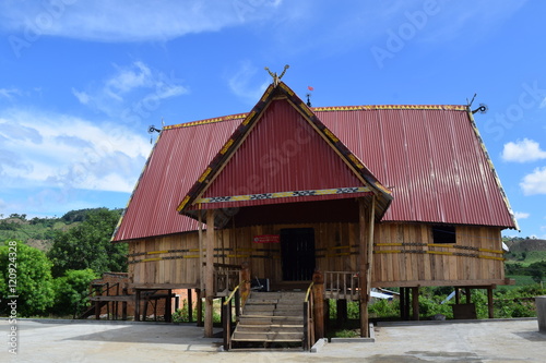 traditional Rong house in ethnic villages in highland Vietnam photo