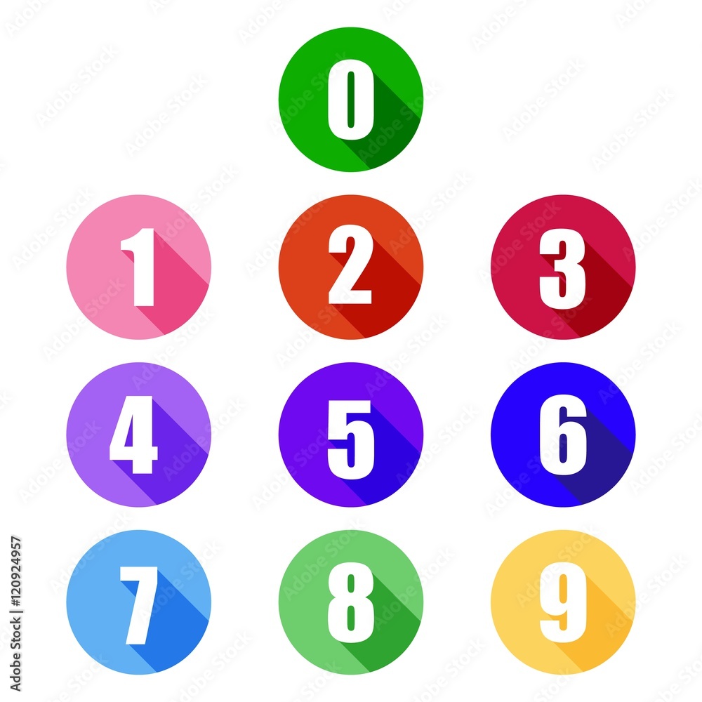 Colorful Set of Flat Numbers with Long Shadow Colorful Set of Flat Numbers with Long Shadow