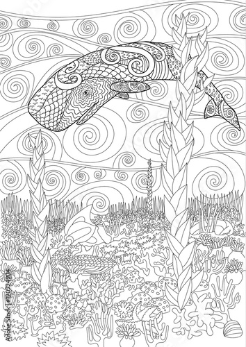 Swimming whale for anti stress Coloring