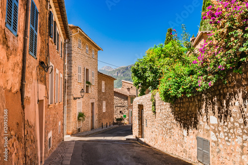 Fototapeta Naklejka Na Ścianę i Meble -  Mediterranean old village street in Biniaraix Majorca Spain