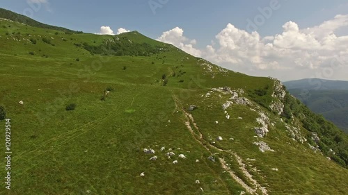 Camera flying over Nanos Plateau, Slovenia photo