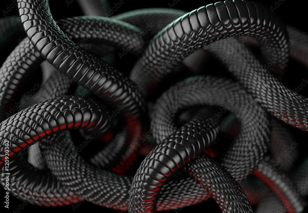 Naklejka premium Czarne węże streszczenie tło. Ilustracja 3D