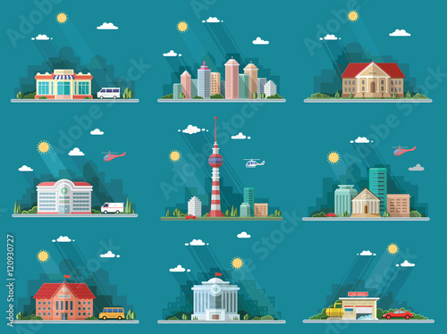 Mega Set of icons for your design. School, Town Hall, the univer photo