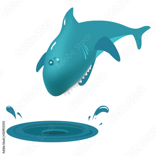 Blue shark dives into the water with a splash. Vector illustration  isolate.