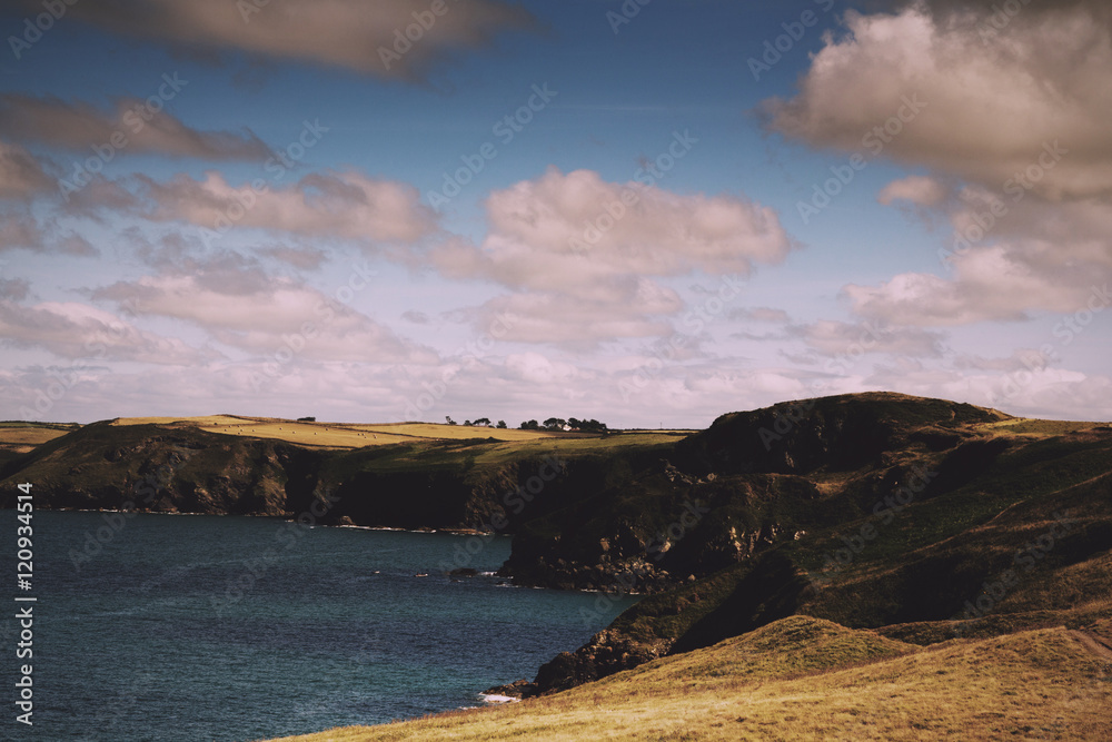 View from the costal path near Polzeath. Vintage Retro Filter.