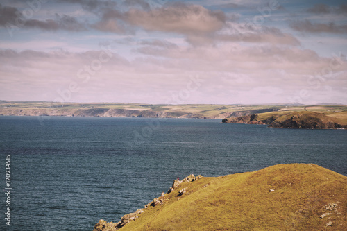View from the costal path near Polzeath. Vintage Retro Filter.