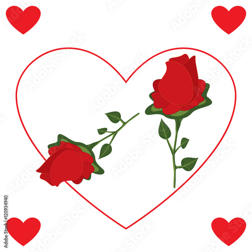 Red Rose Flower with Heart On White Background