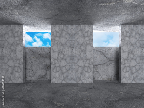 Abstract architecture background. concrete walls room with sky w