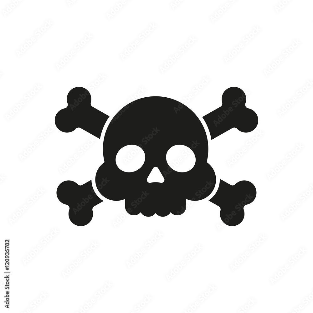 Skull and crossbones flat icon. Skull and crossbones isolated on white background. Pirates flag 