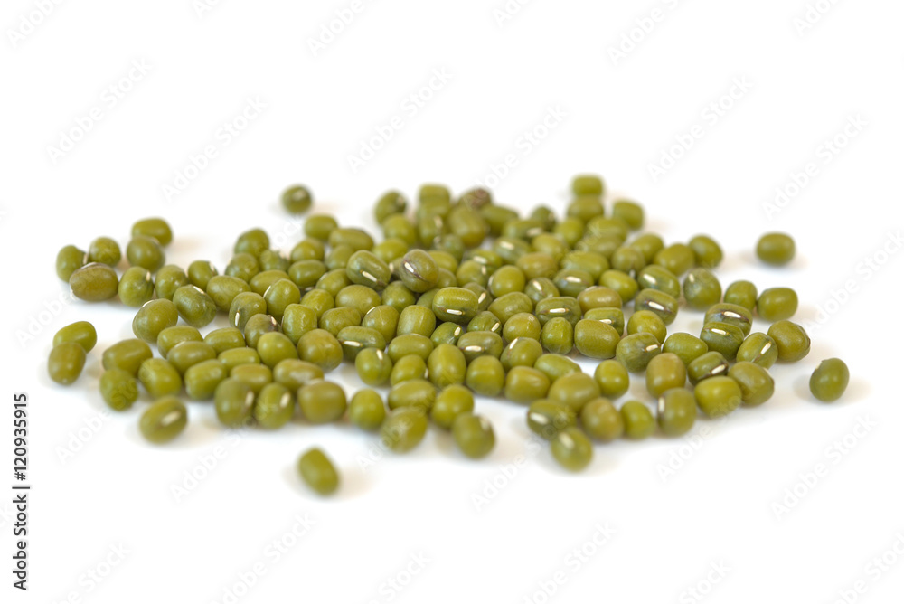 Green gram or Mung beans on white background - isolated