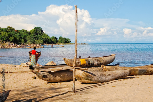 Dugout canoes at the shore of Lake Malawi