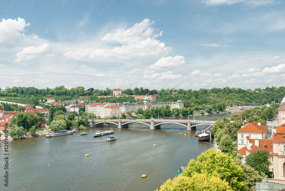 Obraz premium Panormic view of Prague from bridge tower, Charles bridge, Czech republic