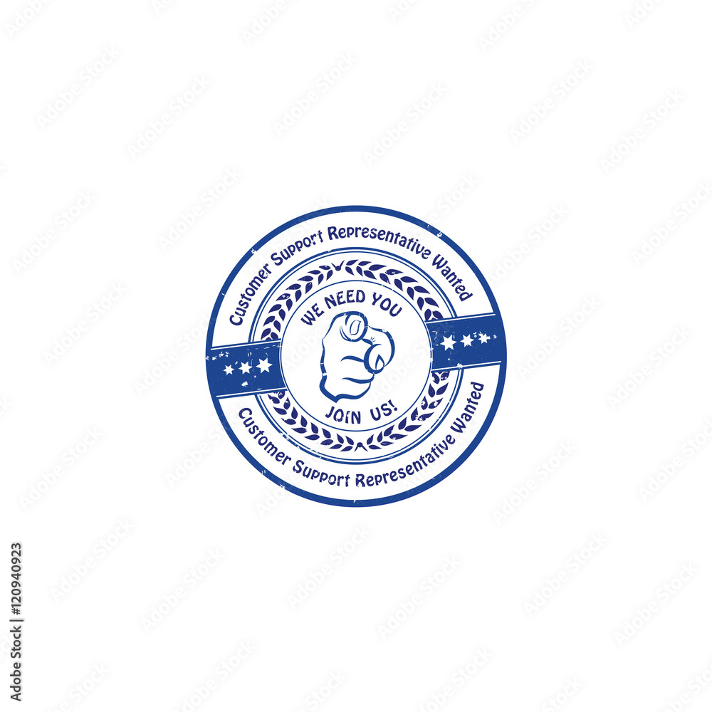 Customer support representative wanted, We need you, Join us - grunge blue label / sticker, also for print, for recruitment agencies and for companies that are looking for new personnel / employees Customer support representative wanted, We need you, Join us - grunge blue label / sticker, also for print, for recruitment agencies and for companies that are looking for new personnel / employees