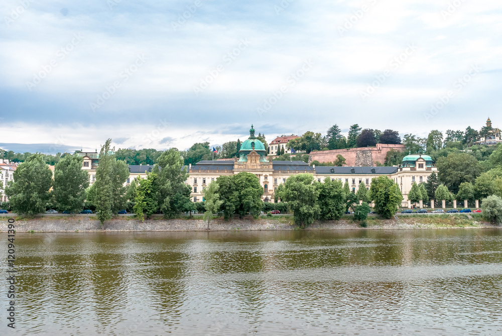 Straca Academy from Moldava riverside,Prague, Czech Republic