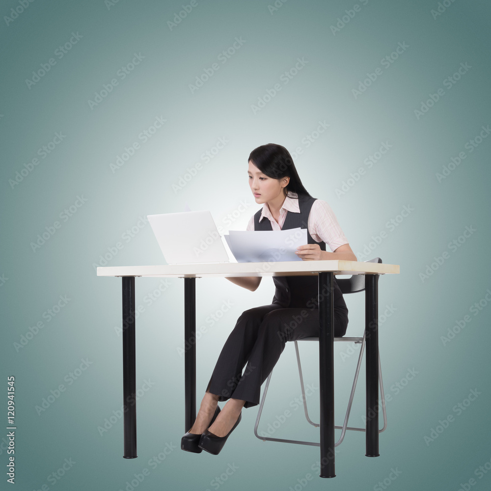 business woman sit and work