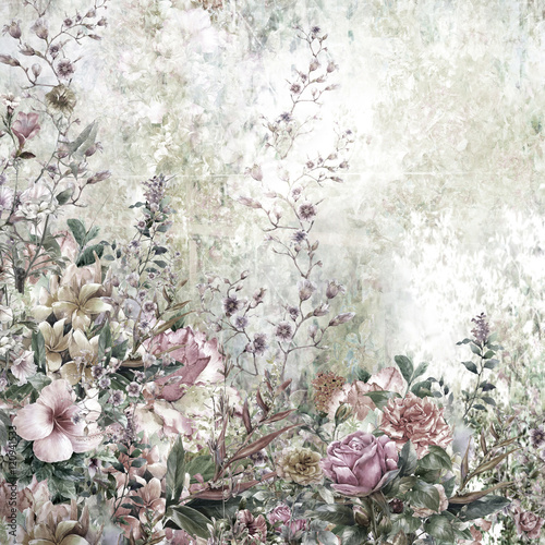 Abstract flowers watercolor painting. Spring multicolored flowers