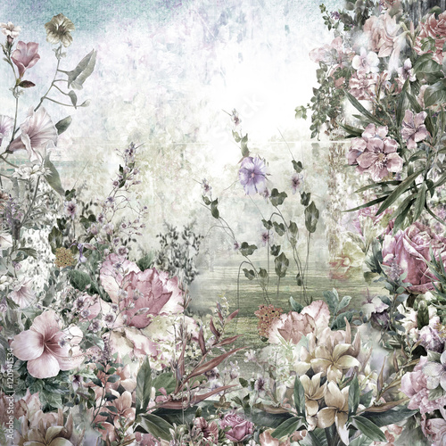 Obraz na płótnie Streszczenie kwiaty akwarela. Wiosna wielobarwne kwiaty