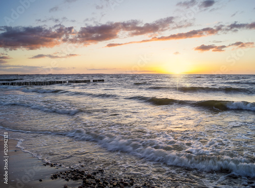 Seascape,sunset over the sea, color retro, vintage