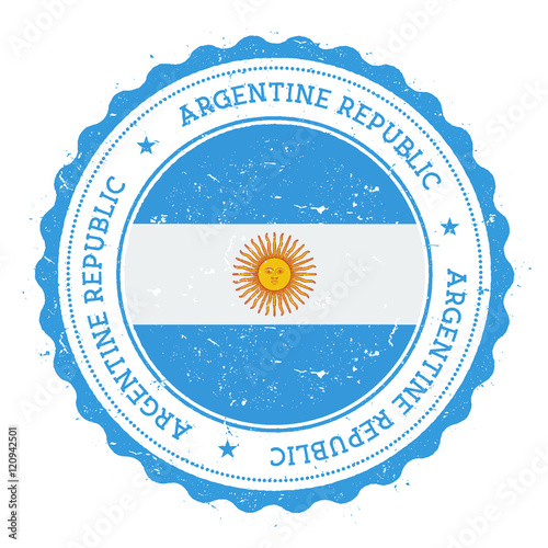 Grunge rubber stamp with Argentina flag. Vintage travel stamp with circular text, stars and national flag inside it. Vector illustration.