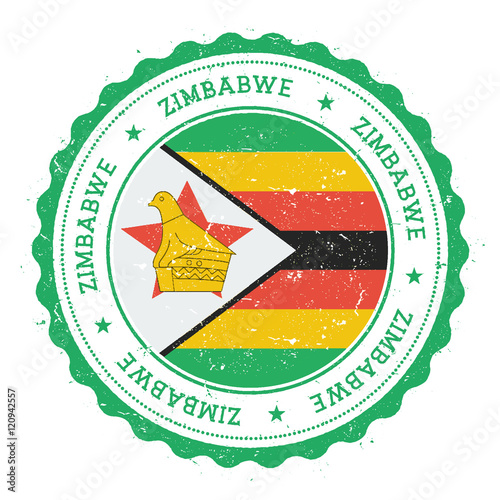 Grunge rubber stamp with Zimbabwe flag. Vintage travel stamp with circular text, stars and national flag inside it. Vector illustration.