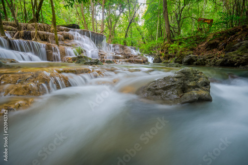 Waterfall in deep rain forest jungle.  Huay Mae Kamin Waterfall