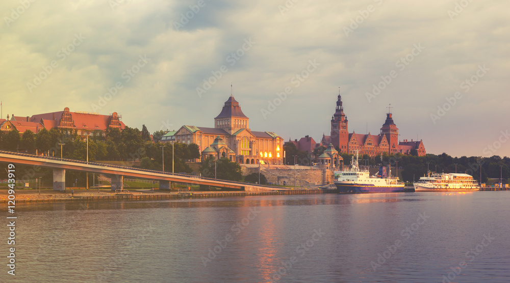 Fototapeta premium view of the historic part of Szczecin, retro colors