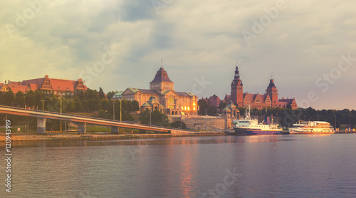 view of the historic part of Szczecin, retro colors