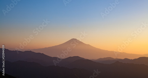 Beautiful sunrise time of Mountain Fuji in autumn season seen from Mountain Takayama , Shizuoka prefecture © torsakarin