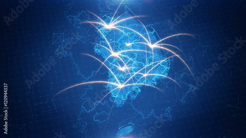 Map of the South Korea with the animated background.