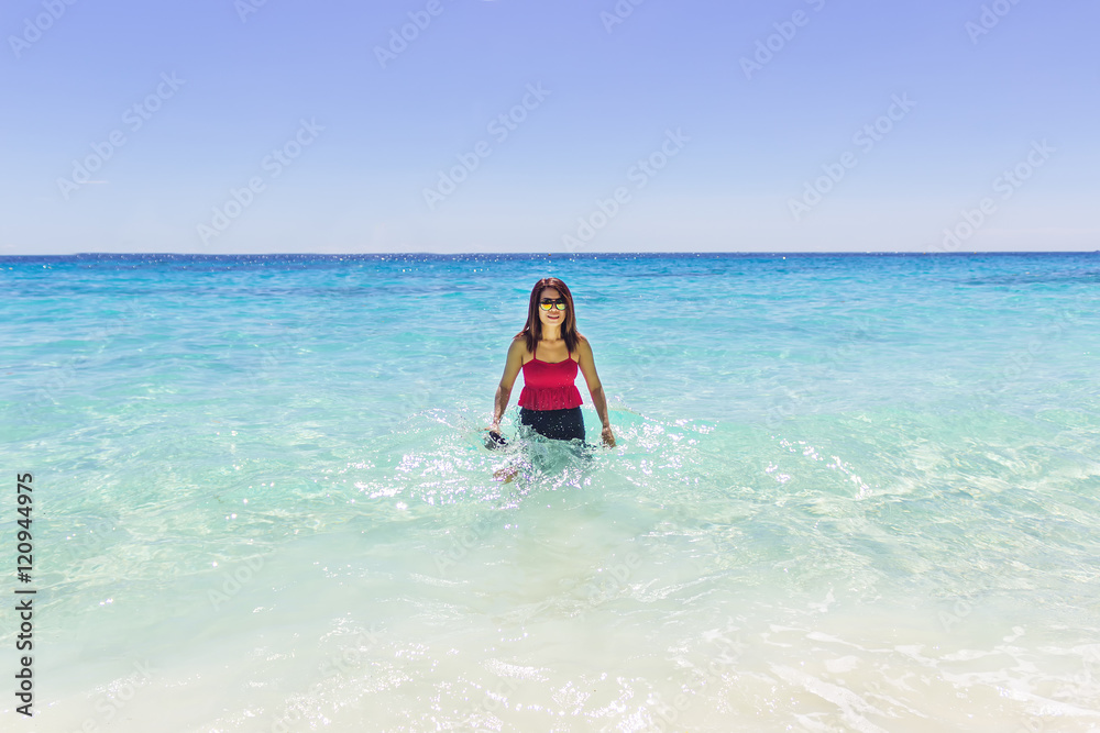 Beautiful woman on the beach Similan Islands Thailand.