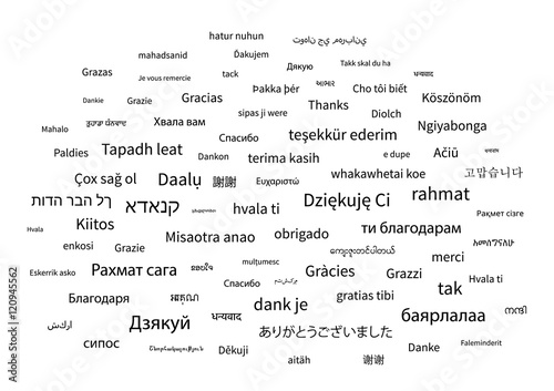 Thanks phrase in different languages of the world on white background