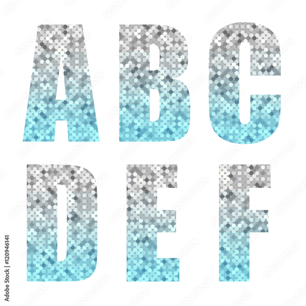 Beautiful trendy glitter alphabet letters with silver to turquoise ombre for your decoration