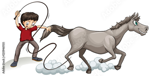 Man training horse with whip