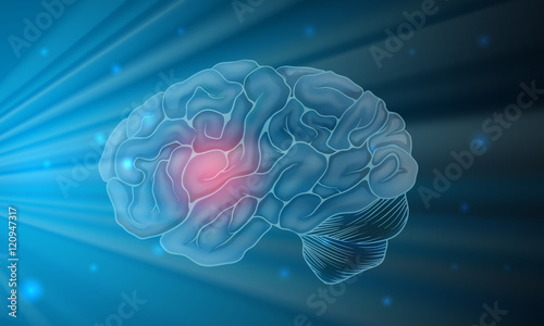 Human brain with blue background