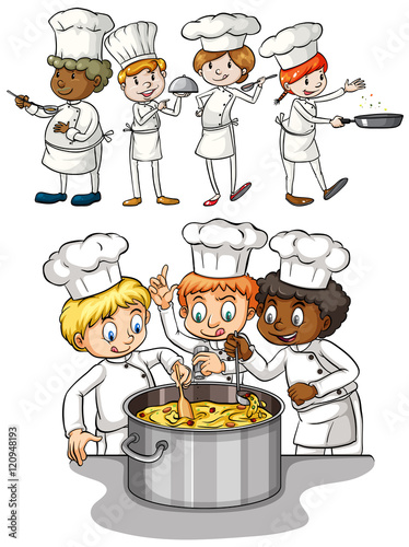 Set of chef cooking